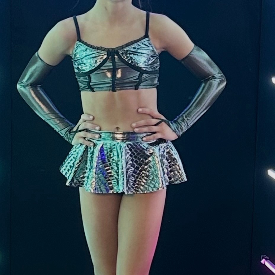 Metallic Silver Dance Costume Set For Kids